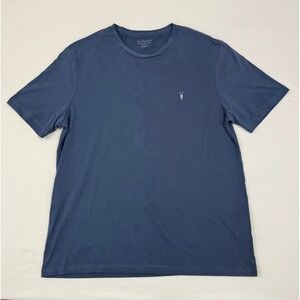 AllSaints Brace SS Crew T-Shirt Mens XXL Indigo Blue Slim Fit Organic Cotton